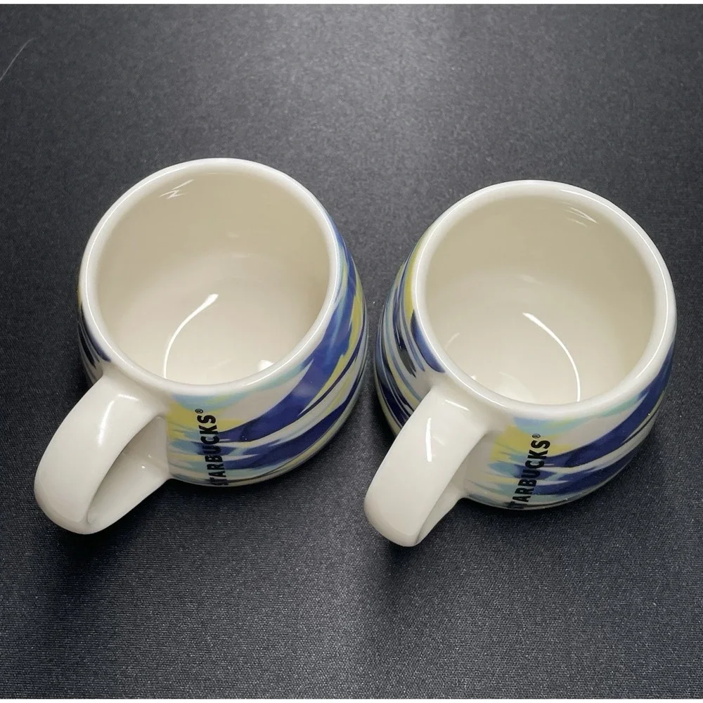 Starbucks 2016 Limited 3 oz Set of Espresso Cups. Watercolor Waves. New No Boxes